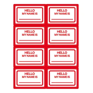 Red border hello my name is name stickers set of 8 pieces children school stationery label.