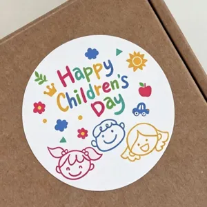 Fröhlicher Kindertag Runde Selbstklebende Etiketten Cartoon Gruß Versiegelungsaufkleber Für Geschenkkarton Verpackung Party Deko