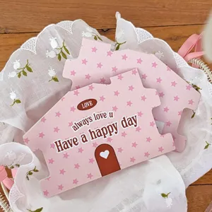 Etichetta regalo a forma di casa stelle rosa confezione caramelle biscotti decorazione