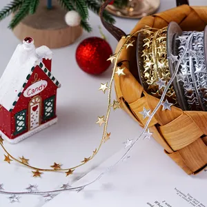 Cinta de navidad con estrellas en relieve oro plata envoltorio de regalo decorativo arbol