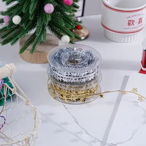 Cinta navideña de estrella oro y plata cinta metálica para envolver regalos y árbol 10m