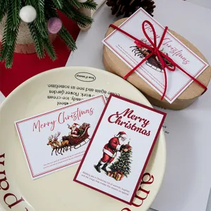 Retro Art Paper Christmas Greeting Cards Fresh Merry Christmas Santa Claus Sleigh Gift Packing DIY Decorative Message Card