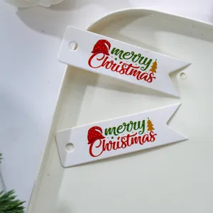Christmas gift tags with merry christmas text white swallowtail paper labels for packaging 100pcs