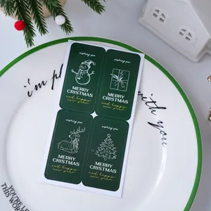 Autocollants de Noel 4pcs vert etiquettes decoratives festives Joyeux Noel autocollant