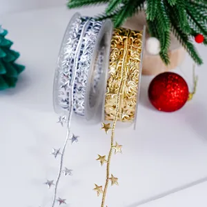 Cinta de relieve estrella Navidad oro plata envoltorio regalo decoracion arbol 10m