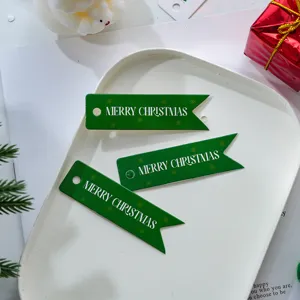 Christmas gift tags green swallowtail paper labels with festive merry christmas text set