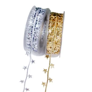Cinta de navidad estrella oro plata cinta decorativa para árbol y embalaje de regalo 10m