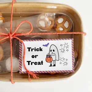 Scatola di imballaggio rettangolare di Halloween con etichetta fantasma, confezione regalo festiva.