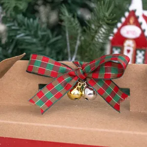 Nastro scozzese natalizio con campanelle per confezioni regalo, fiocco decorativo da 1.5 cm.
