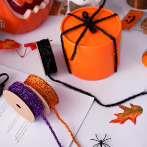 Cinta De Oropel De Felpa Para Halloween Espeluznante Decoración Fiesta Festiva Cinta Metálica Brillante Para Envoltura Regalo Manualidades DIY Accesorios