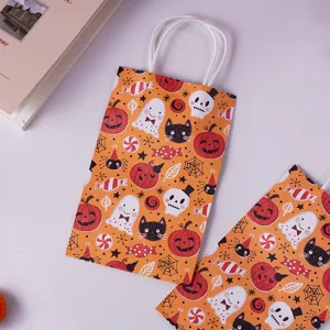 Χάρτινη τσάντα δώρου Halloween με μοτίβο κολοκύθας και φαντάσματος για γλυκά και πάρτι.