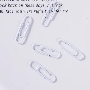 Minimalist white paper clips, metal memo clips for office, school, and gift wrapping.