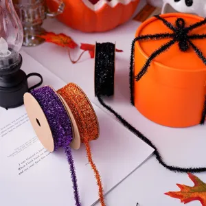 Cinta de oropel de Halloween de felpa esponjosa para envolver regalos decoracion