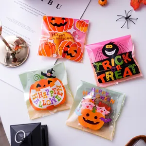 Halloween Kunststoff Selbstklebende Verpackungstüten Cartoon Kürbis Spinne Druck Klar Leckerbissen Cellophan Keks Süßigkeiten Aufbewahrungstüten