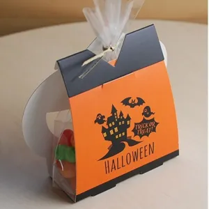 Boîte de cadeaux de bonbons d'Halloween avec sac transparent et plateau en papier blanc