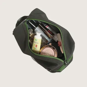 Japanese color-blocking waterproof PU cosmetic bag with large capacity, multi-compartment storage handbag.