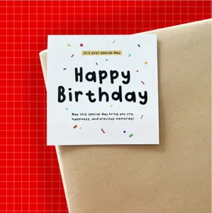 Tarjeta de Felicitación de Feliz Cumpleaños Cuadrada de Cartulina Moderna Estampada con Confeti de Colores Tarjetas de Mensaje Para Floristería Pastelería Regalo Decoración
