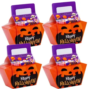 Halloween Pumpkin Face Portable Candy Paper Box Cute Gift Packaging Boxes For Halloween Party Treats Favors Decor