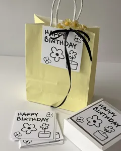INS style birthday greeting card set with cute floral doodle design for gift packing.