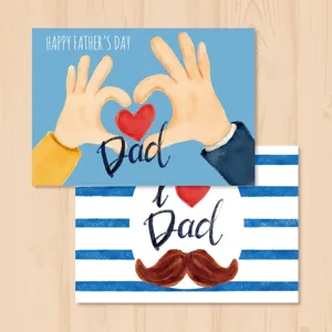Vatertag Grußkarten Aquarell Schnurrbart Herz Design Lange Nachrichtenkarten Für Geschenk Blumen Papa Geburtstag Papierkarten