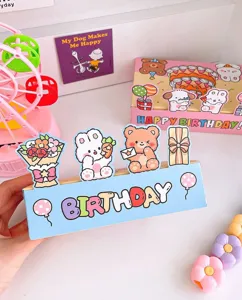 Süße Geburtstag Süßigkeiten Box mit 3D Cartoon Bär und Hase Design, ideal für Kinder Party.