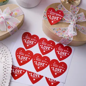 Red Heart Adhesive Sealing Stickers Made With Love Heart Shaped Labels For Valentine Christmas Gift Box Decoration Wrap