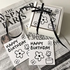 INS style birthday greeting card set with gift box and ribbon, perfect for flower bouquets and gifts.