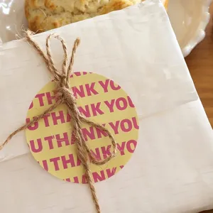 Autocollants ronds de remerciement pour emballage cadeau décoration de pâtisserie, lettres roses.
