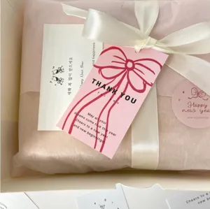 Pink Bowknot Thank You Hangtags Art Paper Single-Sided Printed Square Gift Packaging Label Tags For Bakery Shop Wedding Birthday Decor