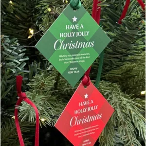 Christmas diamond shaped hanging tags festive red green plaid gift card message decor