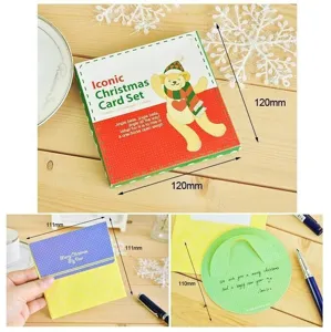 Creatieve kerstkaarten set met geschenkdoos, schattig cartoon berenontwerp en feestelijke wensen.