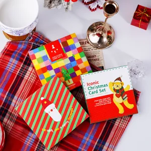 3D Pop-Up Kerst Wenskaart Set Boxed Feestdagen Kaarten Met Enveloppen Stickers Voor Kerstman Beer Boom Feest Decoratie Cadeaus