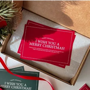 Simple European Christmas Art Paper Greeting Cards Digital Printed Message Gift Packaging Tags For Festival Holiday Party Decor