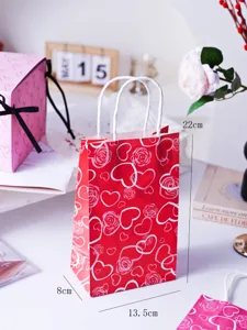 Rote rosa Herz Rosen Geschenk Papiertüte mit Henkel romantische Verpackungsdetailansicht