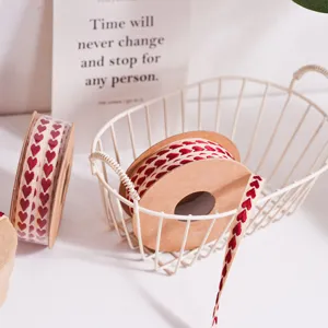 Valentine's red heart fabric ribbon roll for gift wrapping and decorative crafts 10 yards