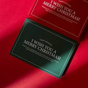 Christmas greeting cards set, red and green square holiday message gift cards for present wrap.