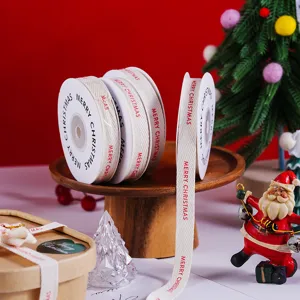 Nordic Minimalist Cotton Herringbone Ribbon Merry Christmas Printed Gift Packaging Webbing Belt For Handmade DIY Holiday Party Decoration Supplies