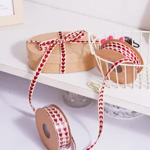 Valentine red heart fabric ribbon for gift wrapping, crafts, and party decoration use.