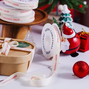 Christmas ribbon merry christmas printed fabric ribbon for gift wrapping DIY crafts decoration