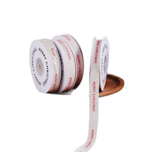 Christmas ribbon white red letters gift wrapping holiday decor DIY craft festival style 1pc