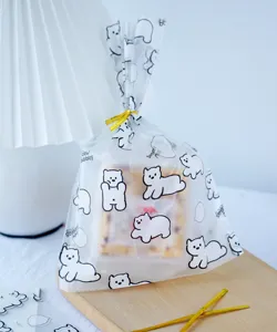 Cute Cartoon White Bear Frosted Plastic Stand Up Food Storage Bag Semi Transparent Biscuit Pastry Packaging Pouch Organizers