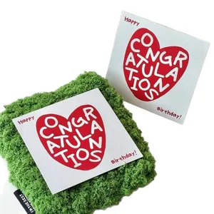 Square birthday greeting card with red heart design, ideal for gift wrapping and messages.