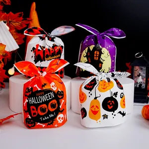 Sacs d'Emballage Cadeau en Plastique Oreille de Lapin Halloween Citrouille Fantôme Bonbons Biscuits Sachets Fête Boulangerie Emballage Accessoires
