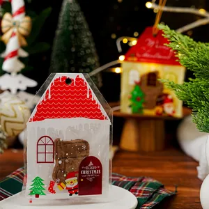 Christmas House Shaped Self-Adhesive Packaging Bag Clear Cookie Gift Poly Bag Festive
