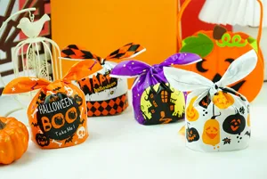 Sacs cadeaux de bonbons oreilles de lapin d'Halloween emballage plastique pour pâtisserie.
