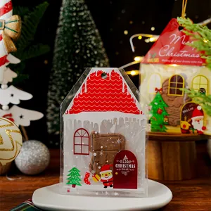 Christmas Cookie Bags Plastic House Shape Self Adhesive Candy Packaging Bags Santa Claus Print Gift Treats Pouches