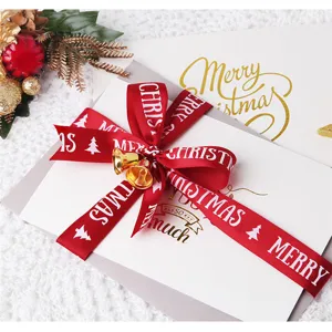 Christmas red ribbon with bells holiday gift wrapping decorative bow for xmas tree packing