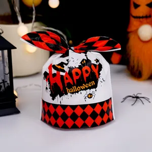 Sac cadeau en plastique pour bonbons d'Halloween avec motif losanges rouge et noir
