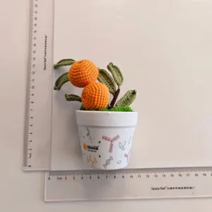 Handgemaakte gehaakte sinaasappel potplant kunstmatige fruit pot decor desktop ornament