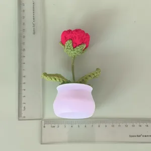 Handmade crochet red rose potted plant knitted wool flower home room decor gift ornament
